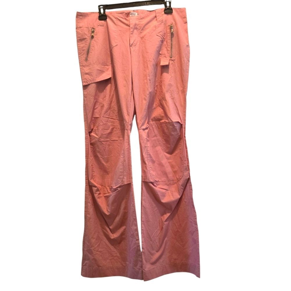 Vintage Y2K Cargo Pants Women's L Low Rise Kick Flare Pink Zipper Euro Pockets